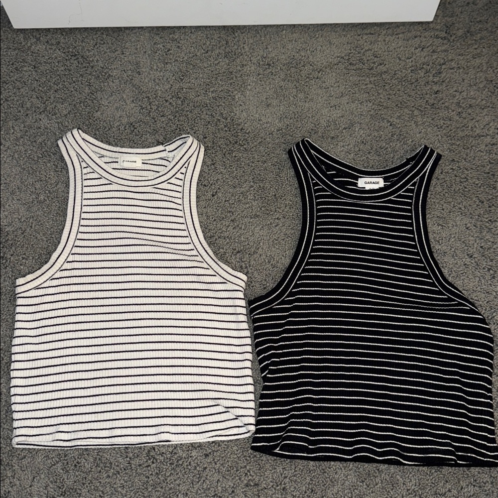 Garage Black and White Striped Tank Top
